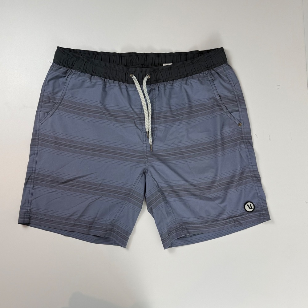 Vuori Mens Banks Shorts Grey Black Striped Hybrid Athletic Board Shorts Size L